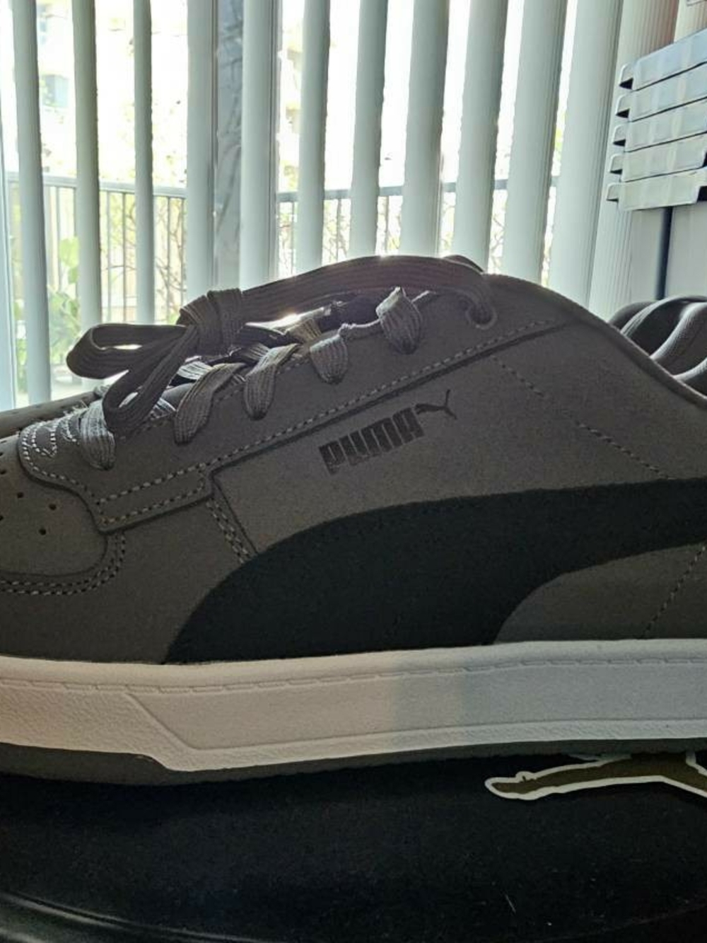 Puma Grey and Black Low-Top Suede Sneaker
